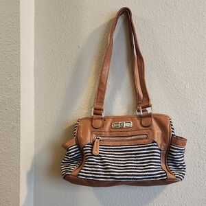 Brown and Black Shoulder Bag with Leather Accents